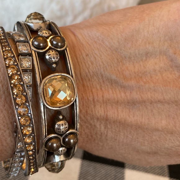 Brighton SELENE Champagne Neutral Crystal Pearl Necklace Bracelet Earrings set - Picture 8 of 16